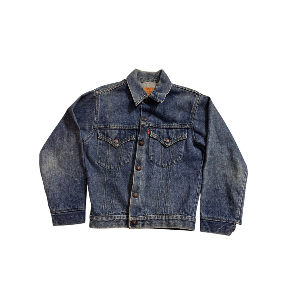 Vintage  Levi Strauss Denim Jean Jacket Snap‎ Girls Youth Size 14 Orange Tag